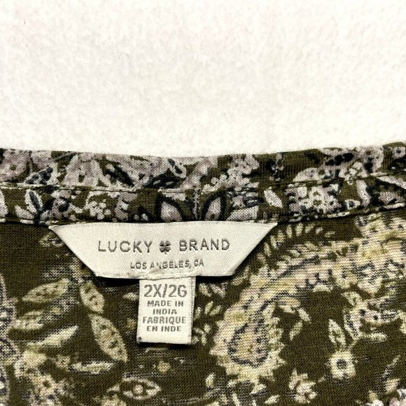 Lucky Brand Top Size 2X Olive Green Floral Print Long Sleeve T-Shirt 3/4 Sleeve - Picture 5 of 6